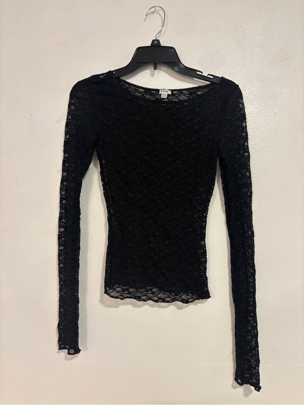 Garage Black Lace Long-Sleeve Sheer Top